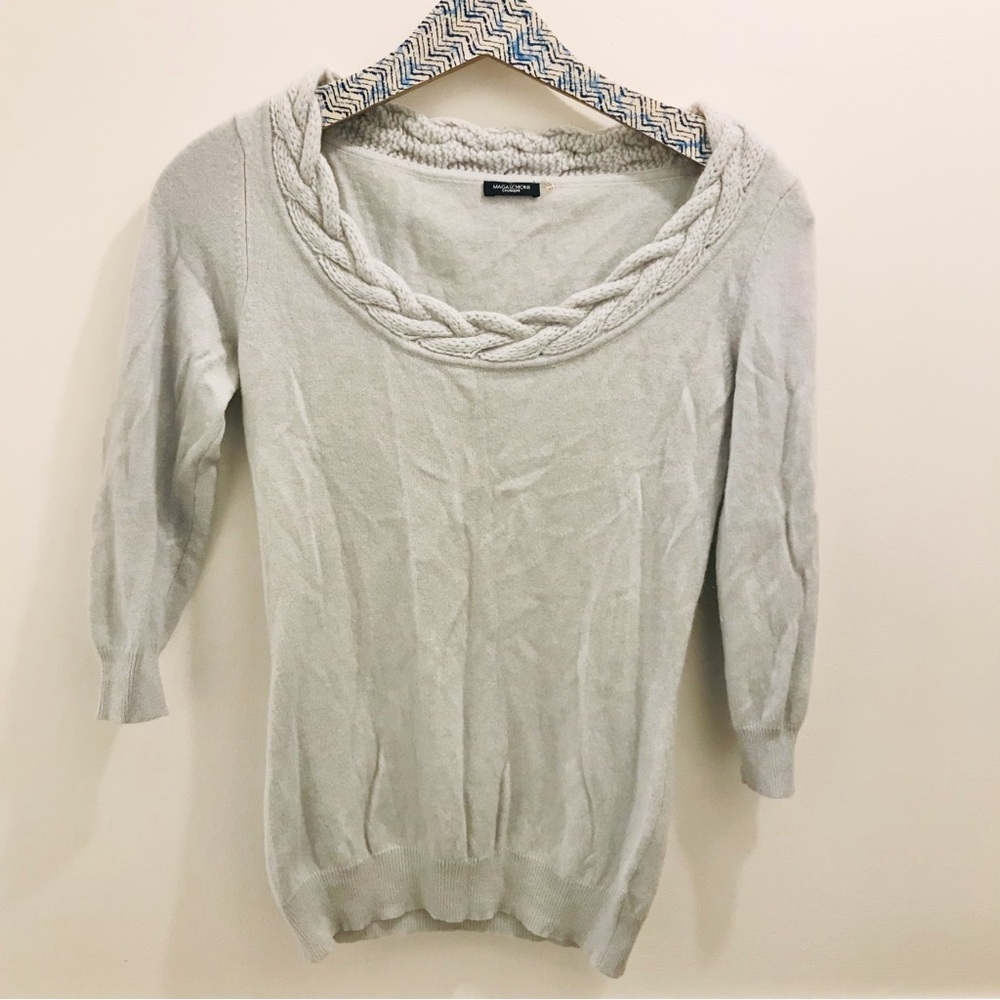 Magaschoni Cashmere Sweater small blue braided